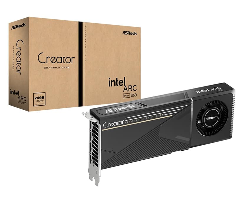 ASRock Intel Arc Pro B60 Creator 24GB Graphics Card, Intel Xe2-HPG Architecture, 24GB GDDR6, PCIe 5.0, 4X DisplayPort 2.1, Blower Design, 0dB Silent Cooling - 1