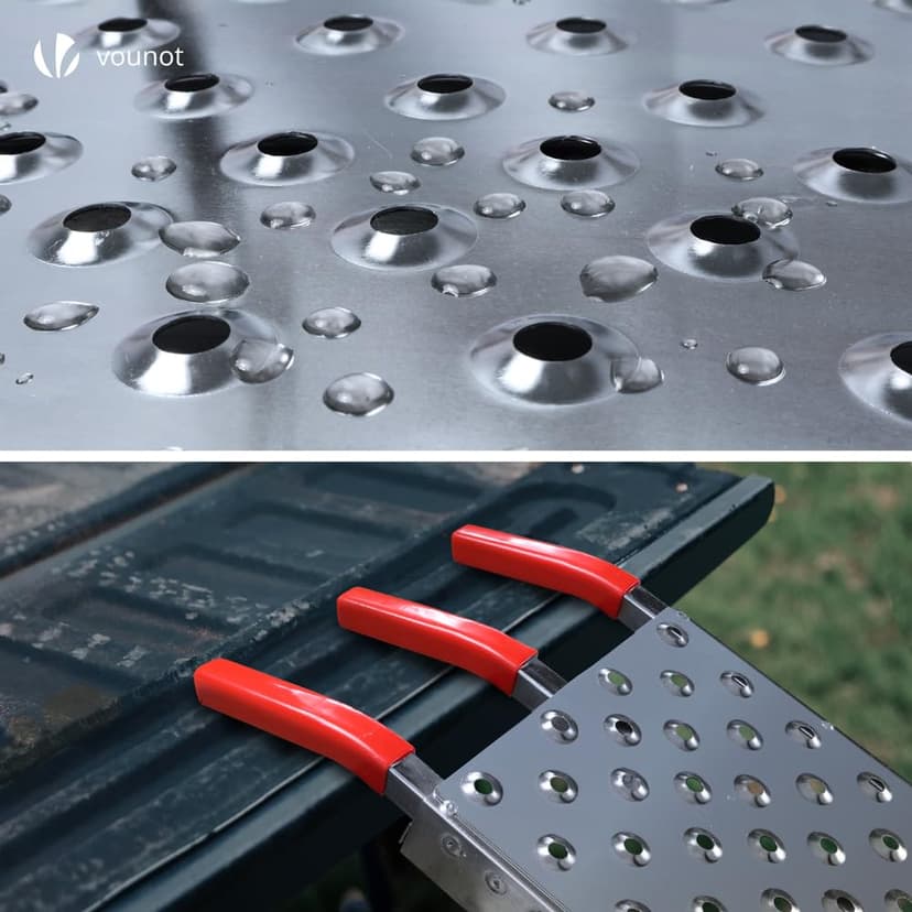 VOUNOT® Set of 2 Loading Ramps, Heavy Duty Foldable Galvanized Metal Ramps Non-Slip with Hook Safety Straps for Van, Lawnmower, ATV, Quad Motorcycle, 800 kg Max Loading - 4