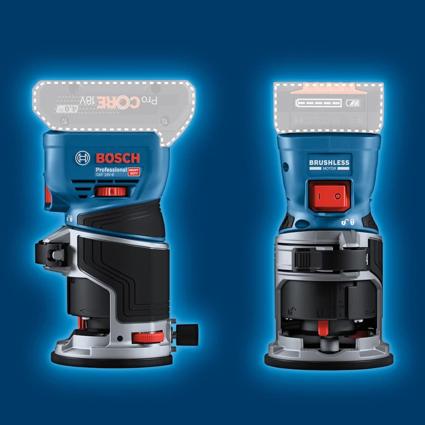 Bosch Professional 18V System Défonceuse portative GKF 18V-8 (butée longit., 2xadapt.aspi.surfaç,écran protection,pince 8mm,clé,base plongeante TE,2x adapt.aspi.base plongeante,L-BOXX,sans batt/charg) - 6
