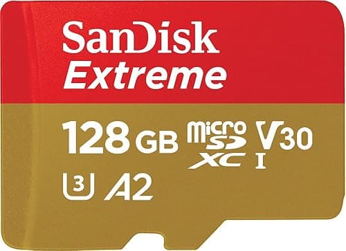 SanDisk 128 Go Extreme carte microSDXC pour caméras embarquées et drones + Adaptateur SD + RescuePRO Deluxe, jusqu'à 190 Mo/s, avec performances A2 App, UHS-I , Classe 10, U3, V30