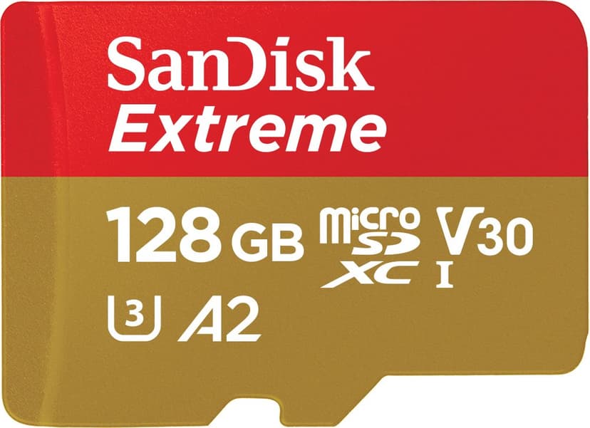 SanDisk 128 Go Extreme carte microSDXC pour caméras embarquées et drones + Adaptateur SD + RescuePRO Deluxe, jusqu'à 190 Mo/s, avec performances A2 App, UHS-I , Classe 10, U3, V30 - 1