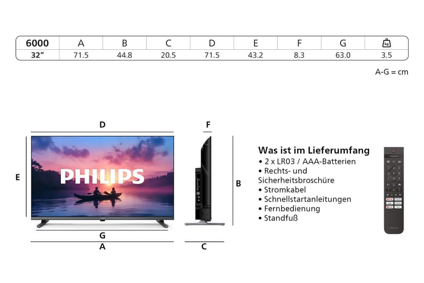Philips 32PFS6000 2K HD LED Smart TV - Écran 32 Pouces avec Pixel Plus, Plateforme Titan OS et Son Dolby Digital - Compatible Alexa et Assistant Vocal Google - 3