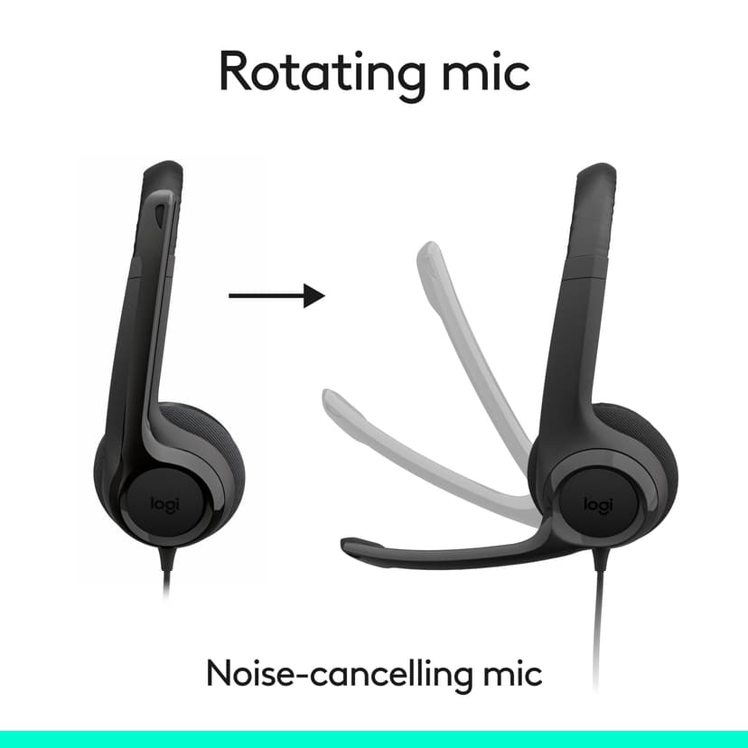 Logitech H390 kabelgebundenes Headset für PC/Notebook, Stereo-Kopfhörer mit Mikrofon mit Geräuschunterdrückung, Stereo, Bedienelemente am Kabel, Works with Chromebook – SCHWARZ - 3