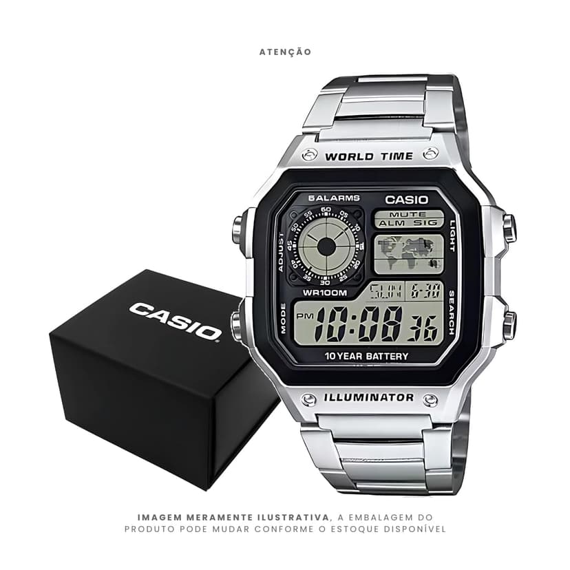 Casio - AE-1200WHD-1A - Sports - Montre Homme - Quartz Digital - Cadran LCD - Bracelet Acier Gris - 7