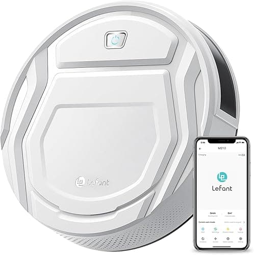 Lefant Aspirateur Robot, Robot Aspirateur Autonomie Mince Silencieux, Connecté avec WiFi/Alexa/App, 3 Modes d'aspirations, Programmable, Idéal pour Les Poils d'animaux Tapis Sols Durs, M210 Blanc