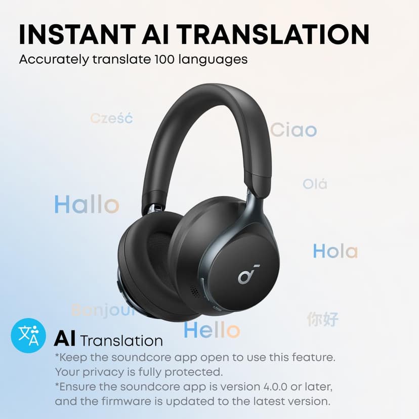 soundcore by Anker, Space One, Adaptive Active Noise Cancelling Headphones, 2X Stronger Human Voice Reduction, 40H ANC Playtime, App Control, LDAC Hi-Res Wireless Audio, Comfortable Fit, Bluetooth 5.3 - 5