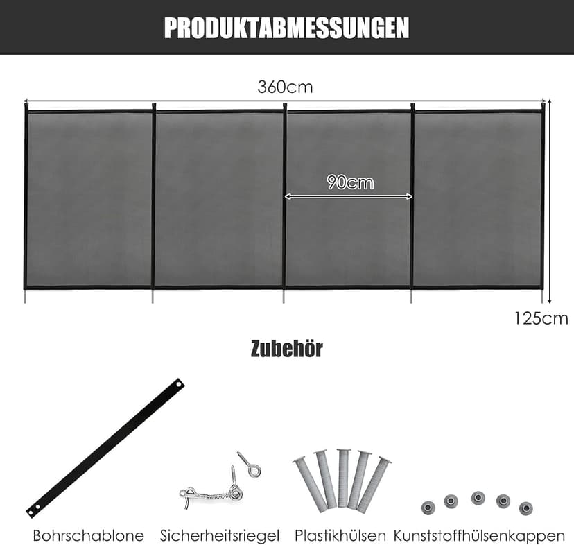 FANTASK 360 x 125 cm Pool Fence, Protective Fence, Child Proof, Pool Protection Fence for Swimming Pool Garden, Child Protection Fence, Pool Complete Set for Recessed Swimming Pools - 4