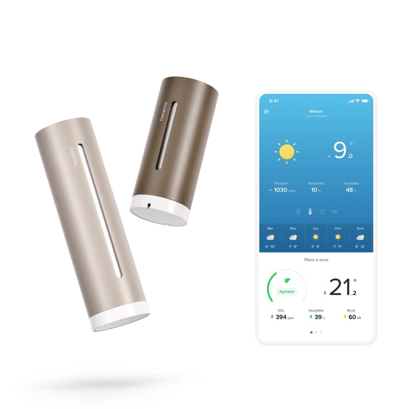 Netatmo Station Météo ORIGINAL 2e génération | Intérieur & Extérieur | Température, Humidité, Qualité de l'air, UV, Pollens, Prévisions météo | Compatible Apple, Alexa, Google - Sable - NWS-S-EC - 1