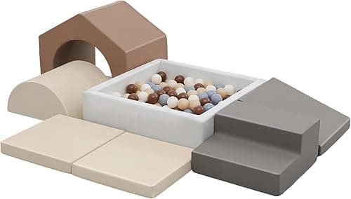 7 Pièces Parcours Motricité Bébé: Cuir PU Module Motricité Enfant Blocs Mousse Éducatifs avec Piscine à Balles(Balles Exclues) - Jouets Descalade Structure d'escalade Antidérapante Ensemble