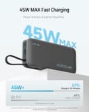CUKTECH 45W Power Bank, 20000mAh Portable Charger with Built in USB C Cable, Fast Charging Battery Pack with 3 Output 2 Input for iPhone16 Series, Samsung, Pixel, iPad and More (Black) - 2