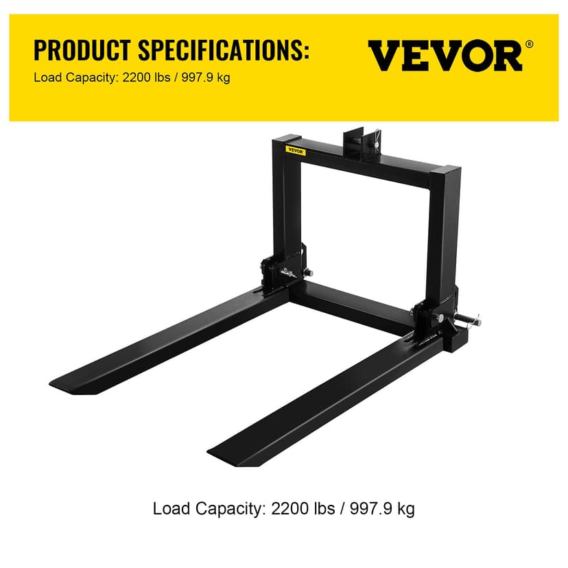 VEVOR Palette à Soulever 1T pour Charge de Chariot Elévateur de 1000kg de Fourches à Palettes pour Lever le Transpalette Fourches de Palette à Soulever Tout Acier Attelage 3 Point 2200LBS - 7