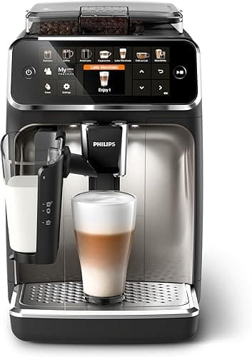 Philips Expresso broyeur Série 5400 – 12 Spécialités de Café, Carafe LatteGo facile à nettoyer, Ecran intuitif, 4 Profils Utilisateur, Machine à café à grain Noir Chrome (EP5447/90)