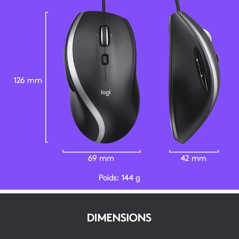 Logitech M500s Souris Filaire avancée avec défilement Ultra-Rapide et multidirectionnel avancé, Boutons Personnalisables, Suivi Haute précision avec commutateur PPP, USB prêt à l'emploi - Gris - 8