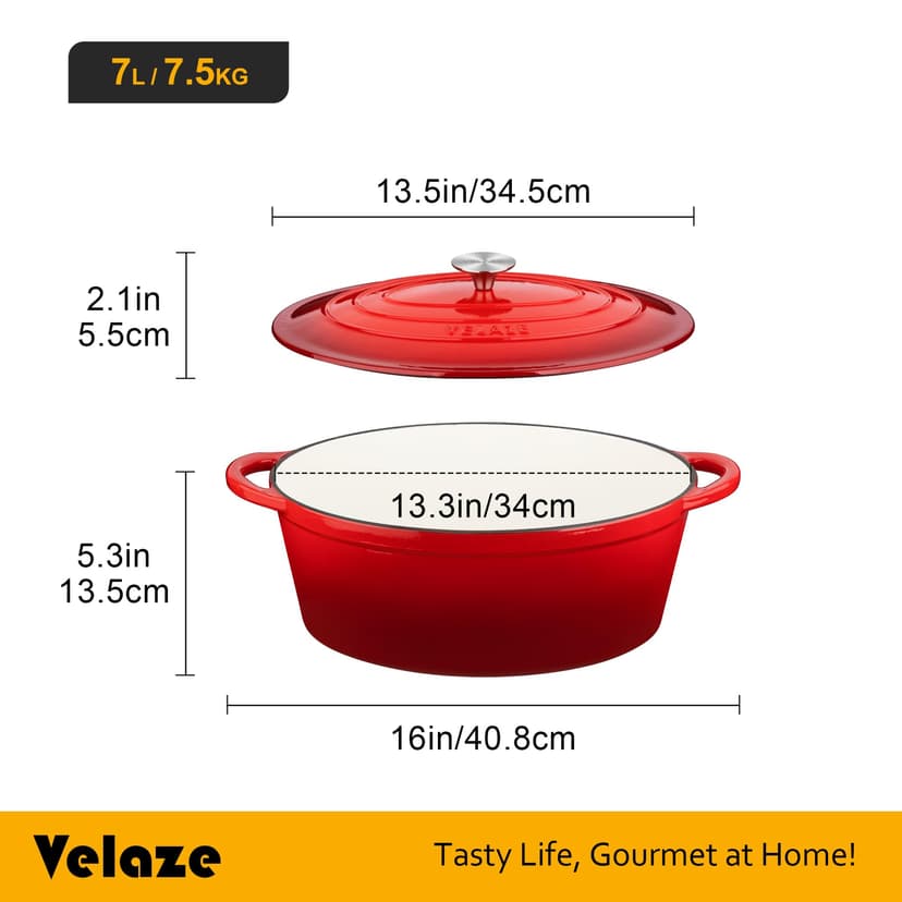 Velaze Enameled Cast Iron Casserole Dish with Lid, 250 ML Non-stick Round Enamel Cast Iron Dutch Oven, Mini Enamel Dutch Ovens Pot for All Heat Source - Classic Red - 2