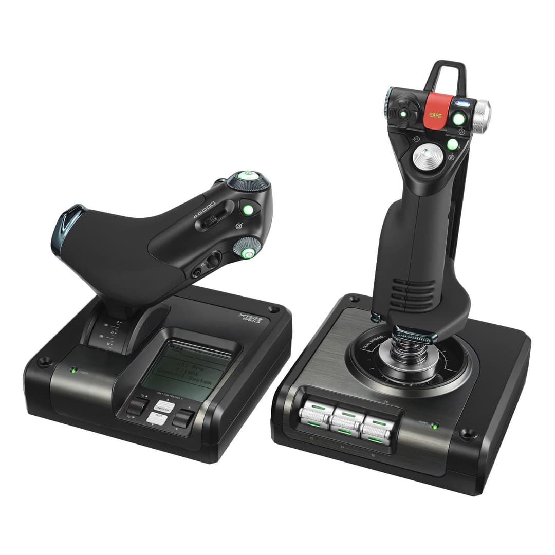 Logitech G Saitek X52 Pro Flight Système 3M avec Commande de Gaz à Pièces Métalliques et Joystick de Simulation, Ecran LCD, Double Suspension, Boutons Lumineux, 2 Connexions USB - Noir
