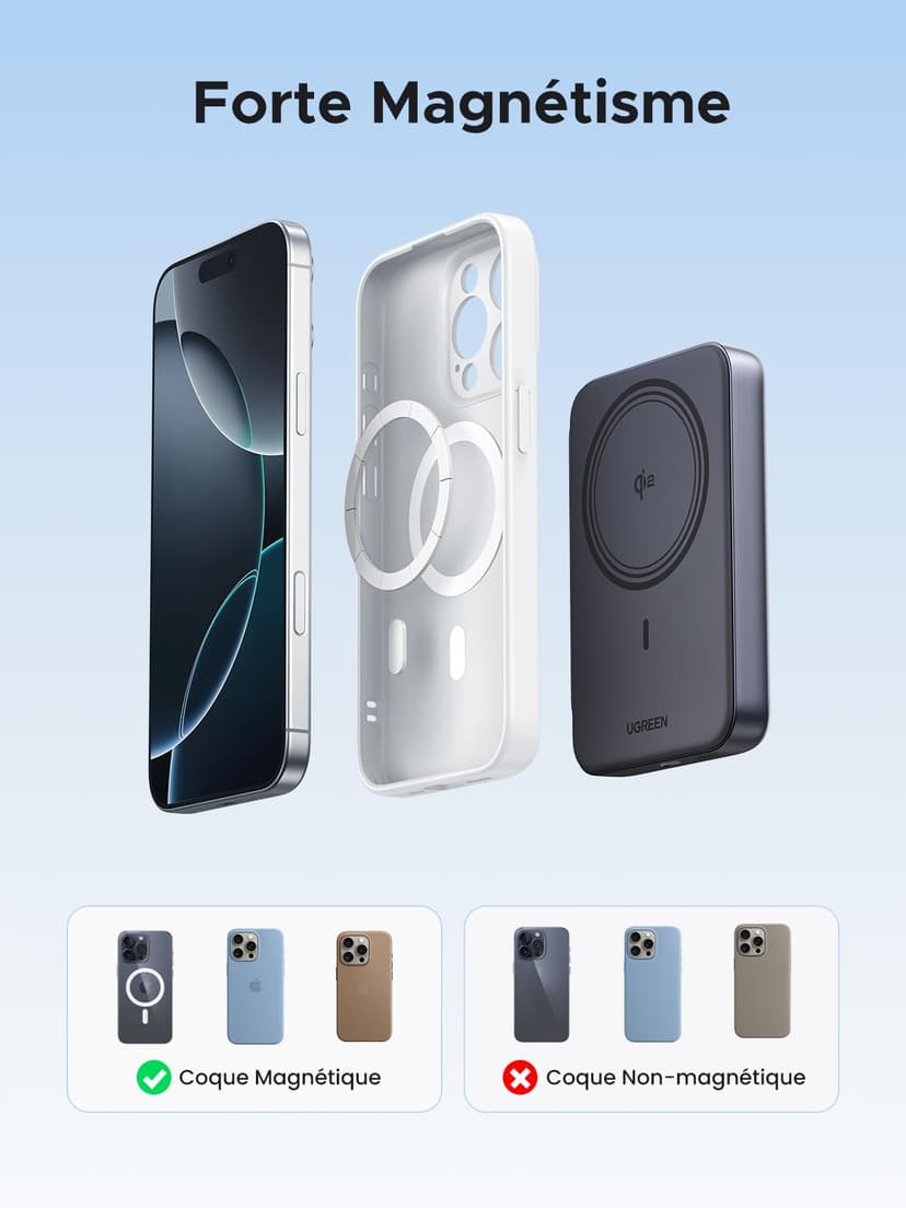 UGREEN Nexode Qi2 15W Batterie Externe 10000mAh 20W Certifié Compatible avec MagSafe iPhone 17 16 15 14 13 12 Air Plus Pro Max Power Bank Induction USB C Charge Rapide Chargeur Portable Magnétique - 5