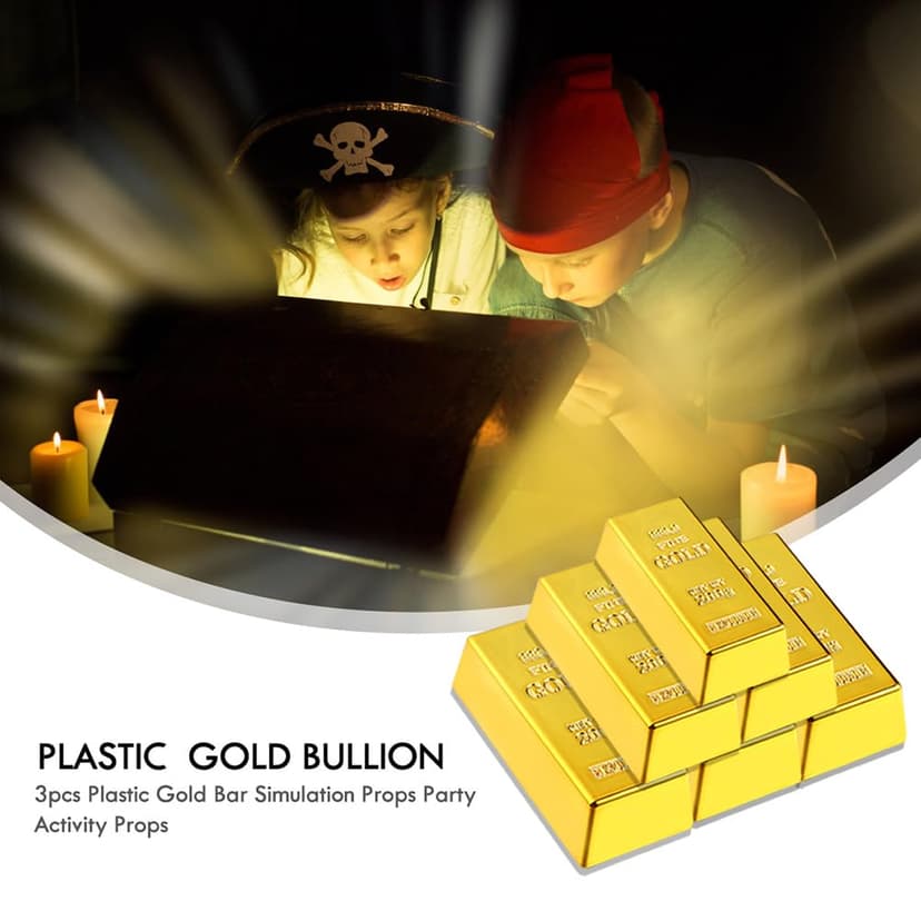 VALICLUD Pack of 5 Gold Bars Brick Bars Replica Film Prop Plastic for Party Favourite Small Activity Props Birthday Decoration Goodie Bags Fillers - 8