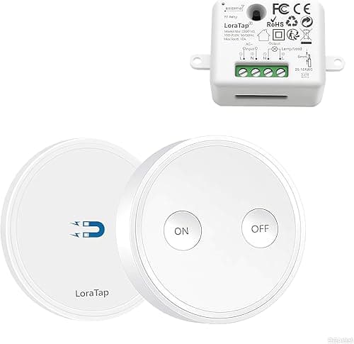 LoraTap Wireless Lights Switch Kit with 2500W Relay Receiver, 656ft Range Remote Control On/Off Switch for House Lighting and Electric Appliances, No Hub Required, White, 5 Years Warranty
