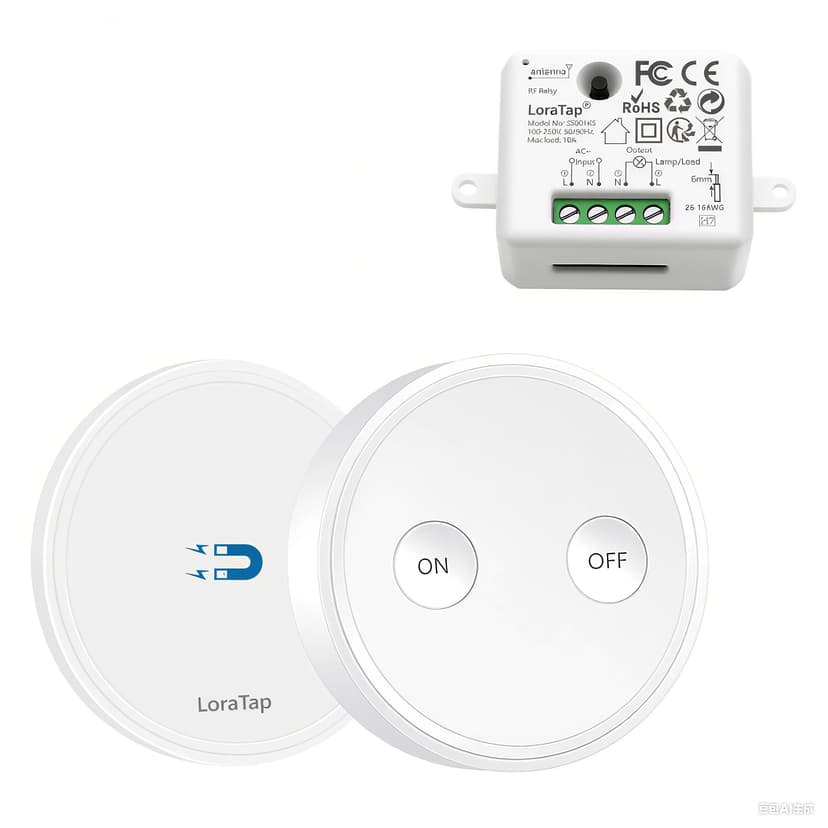 LoraTap Wireless Lights Switch Kit with 2500W Relay Receiver, 656ft Range Remote Control On/Off Switch for House Lighting and Electric Appliances, No Hub Required, White, 5 Years Warranty - 1