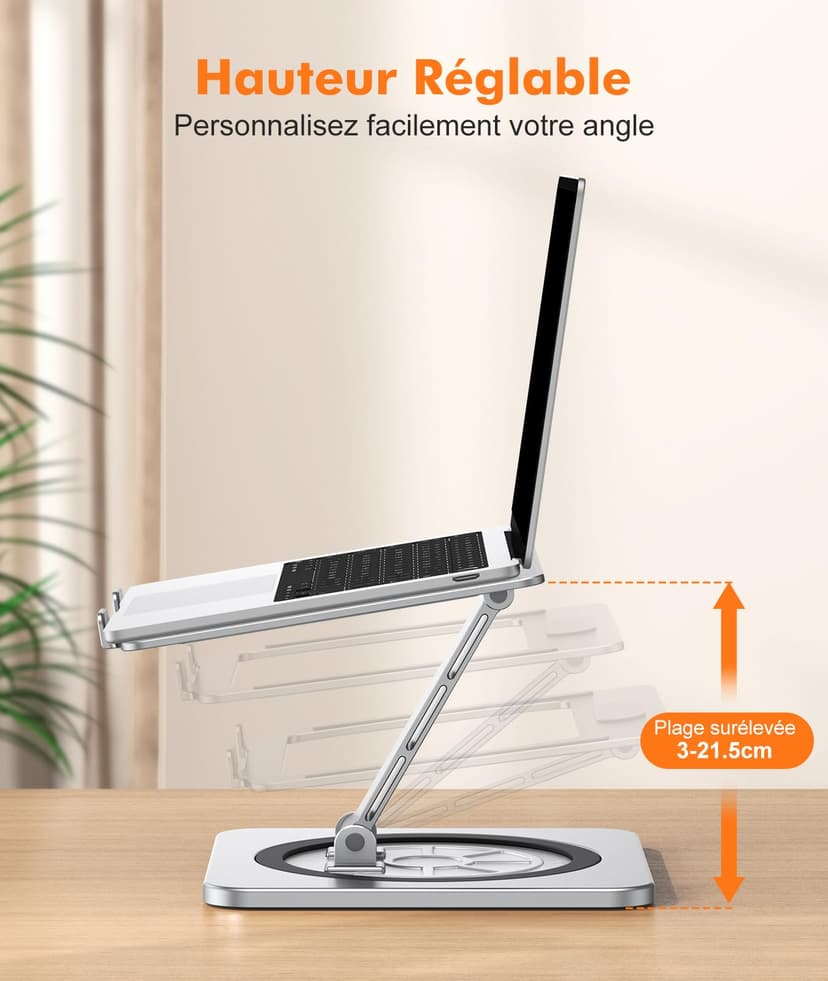 EOIWUY Laptop Stand with 360° Swivel Base, Portable Foldable Laptop Riser for Desk, Ergonomic Adjustable Cookbook Holders Computer Stand Holder for Team Work, Compatible with MacBook Pro/Air (10-16") - 4