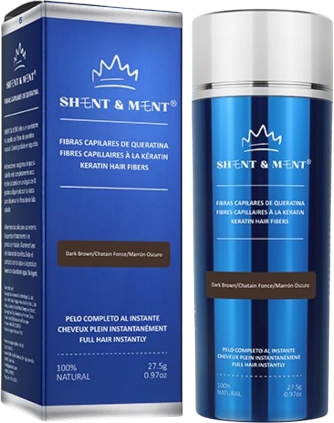 SHENT & MENT Keratin Hair Fibers, Instant Volume for Hair, Natural Coverage for Fine Hair and Light Areas, Sweat and Wind Resistant, Men and Women - Dark Brown - 27.5 gr.