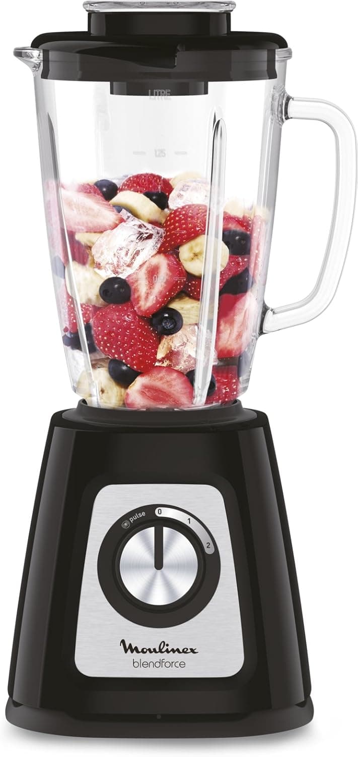 Moulinex Electric Blender Blender, Glass Bowl 1.75 L, Power 800 W, Safe Locking, Ergonomic, Grain Grinder, Smoothies, Crushed ice, Blendforce, Black, LM430810 - 1