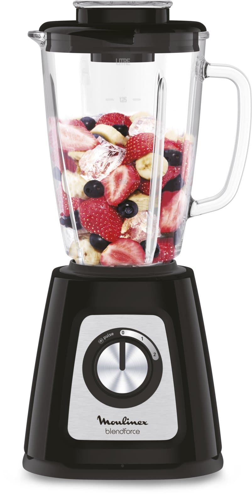 Moulinex Electric Blender Blender, Glass Bowl 1.75 L, Power 800 W, Safe Locking, Ergonomic, Grain Grinder, Smoothies, Crushed ice, Blendforce, Black, LM430810 - 1
