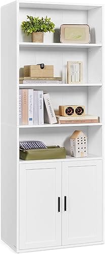VASAGLE Bookcase, 6-Tier Tall Bookshelf, Book Shelf with Doors, Shelving Unit, 24 x 60 x 175 cm, for Living Room, Home Office, Dinning Room, Cloud White LBC402W01