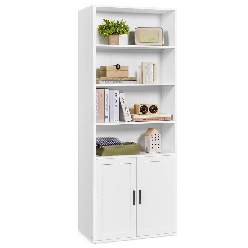 VASAGLE Bookcase, 6-Tier Tall Bookshelf, Book Shelf with Doors, Shelving Unit, 24 x 60 x 175 cm, for Living Room, Home Office, Dinning Room, Cloud White LBC402W01 - 1