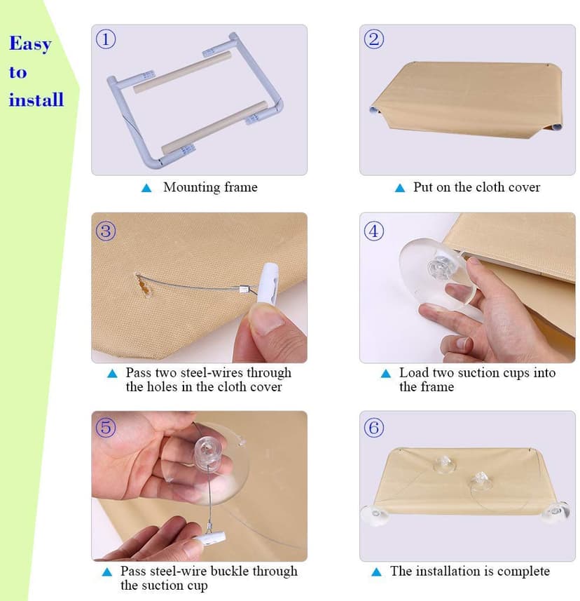 YIQI Window Mounted Cat Hammock for Cat Perch, Hanging Pet Bed with Suction Cup Comfortable, Durable, Solid, Storage Space (55x32cm) - 8