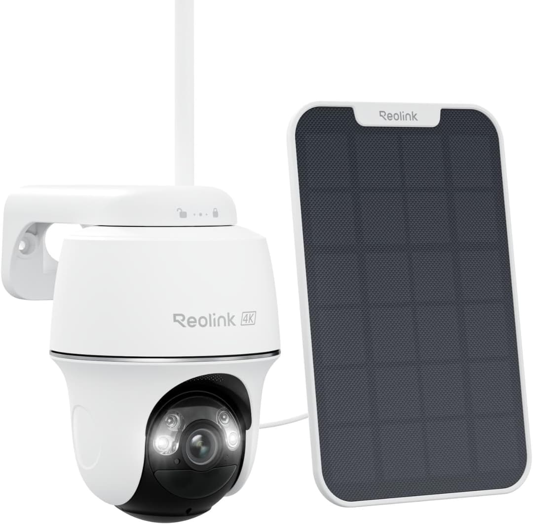Reolink 4K Camera Surveillance WiFi Exterieure, 2,4/5Ghz Wi-FI 6, Détection Intelligent, Vision Nocturne Couleur, Suivi Automatique, Alimenté par Batterie, Argus PT Ultra+Panneau Solaire