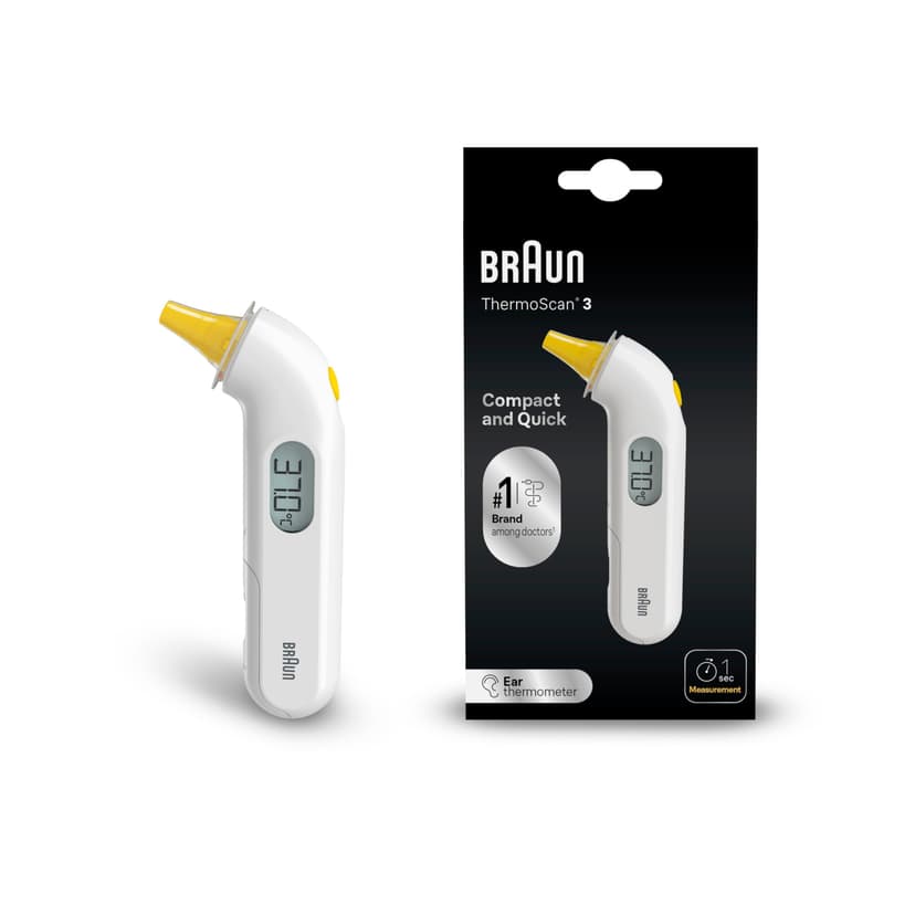 Ear thermometer Braun ThermoScan 3 (professional precision; acoustic fever indicator; safe, hygienic, for the whole family; newborn) IRT3030 White - 1