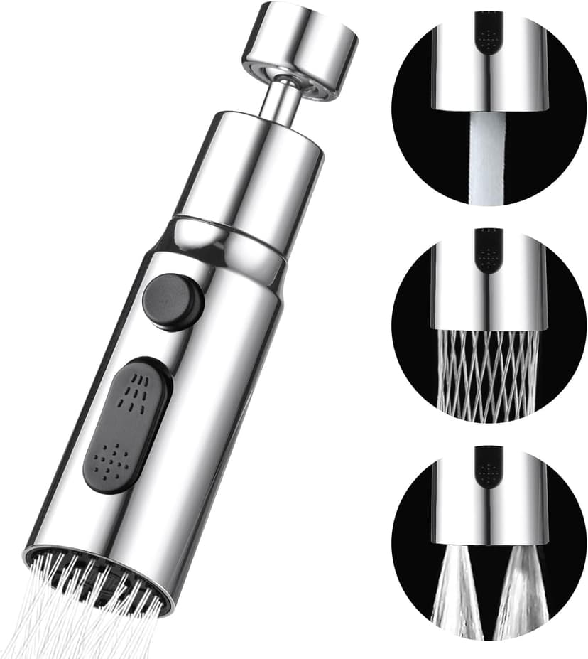 OSDUE Douchette Evier Cuisine Robinet 360 Degres, 3 Modes Embout Robinet Cuisine avec Aerateur, Mitigeur Evier Cuisine Tete de Robinet Rotative, Adaptateur Robinet Universal Orientable - 1