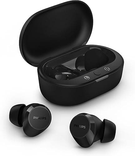 Philips TAT1209BK True Wireless in Ear Bluetooth Headphones - Small Buds. Great Value Natural Sound. Dynamic Bass, Pocket-Sized Charging Case, Clear Calls - Black