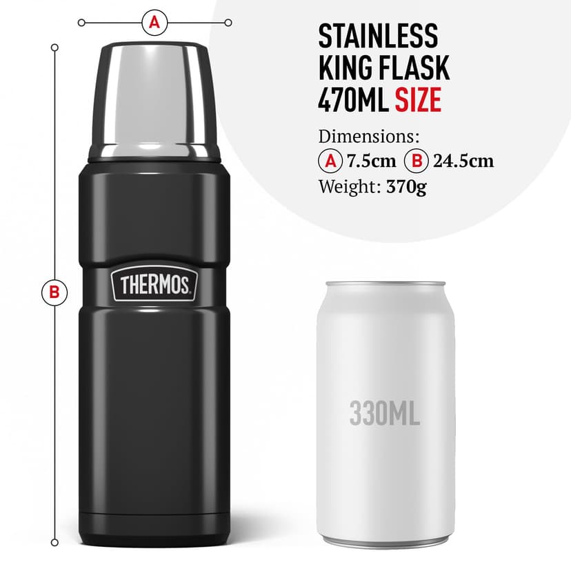 Thermos Stainless King 470ml Multi-Purpose Thermos Flask - Original-Style Flask can be used as Travel Mug or Insulated Water Bottle for Daily Commute & Weekend Adventures – Matt Black - 6