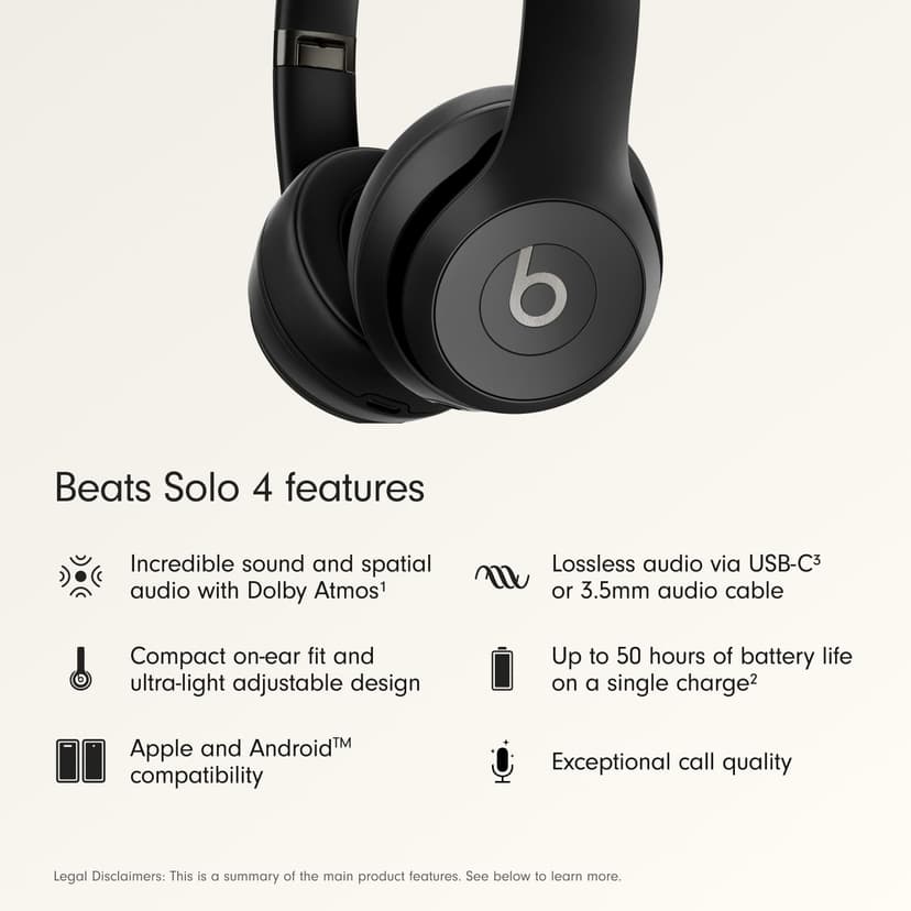 Beats Solo 4 – Casque Supra-auriculaire sans Fil Bluetooth, Apple et Android Compatible, 50 Heures d’autonomie – Noir Mat - 2