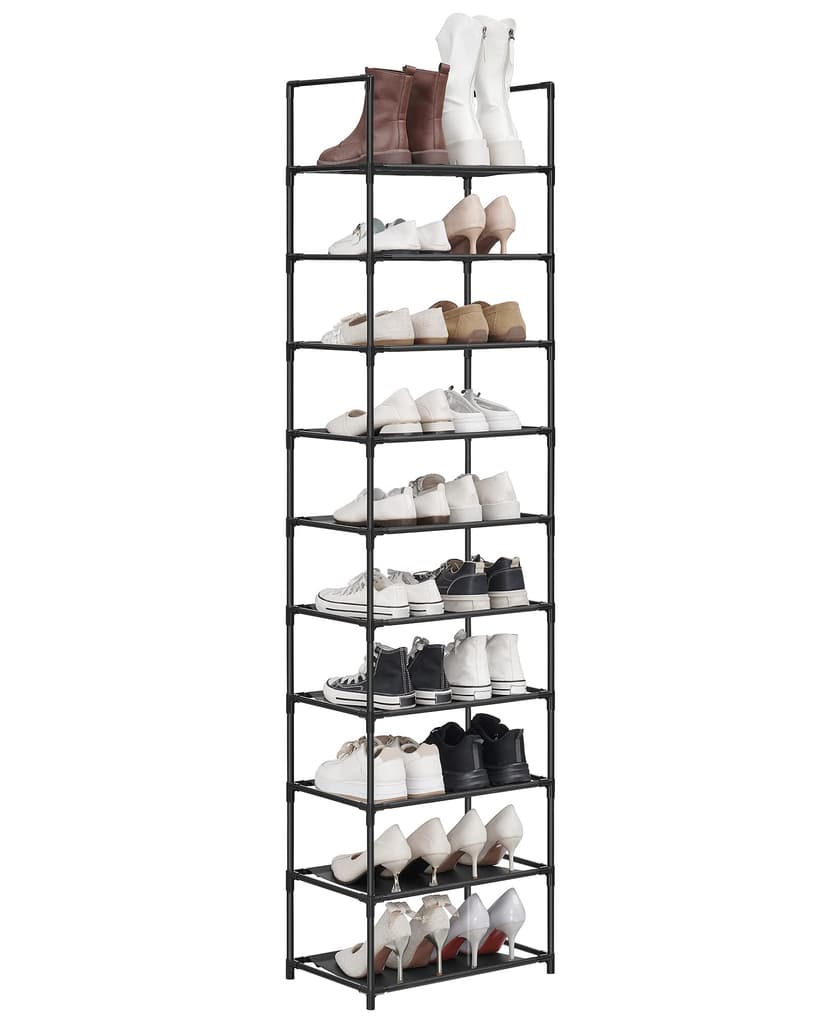 SONGMICS 10-Tier Shoe Rack, Shoe Stand, Space-Saving Shoe Storage, 45 x 28 x 173 cm, Metal Frame, Non-Woven Fabric Shelves, for Hallway, Bedroom, Black LSH010B02 - 9
