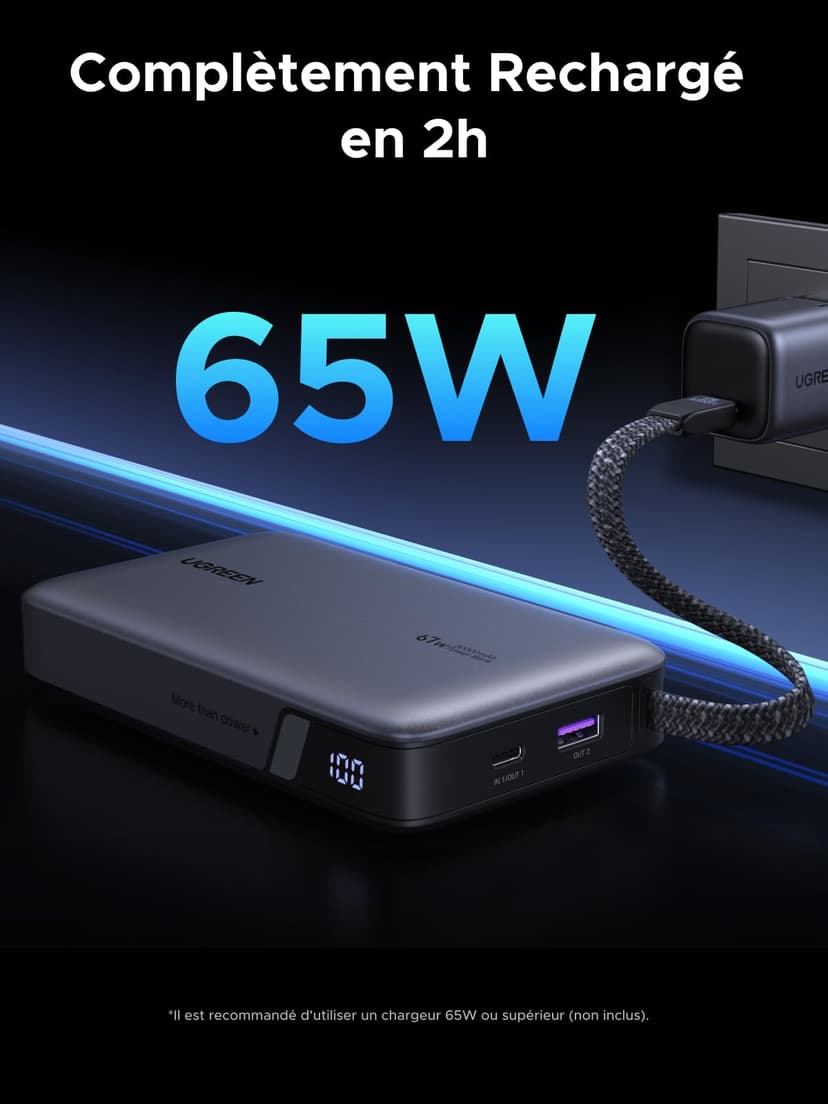 UGREEN Nexode 67W Batterie Externe 20000mAh Power Bank Charge Rapide PD 65W Câble USB C Intégré Chargeur Portable PC LED Compatible avec Xiaomi Note 15 14 13 Poco M8 M7 iPhone 17 16 15 Galaxy S25 S24 - 6