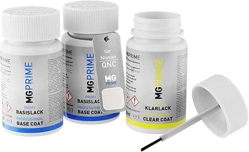 MG PRIME Peinture voiture Kit de stylo retouche pour Nissan QNC Glaze White Pearl/Blanc Perle Nacre de fond, de base, de vernis de 50ml par flacon