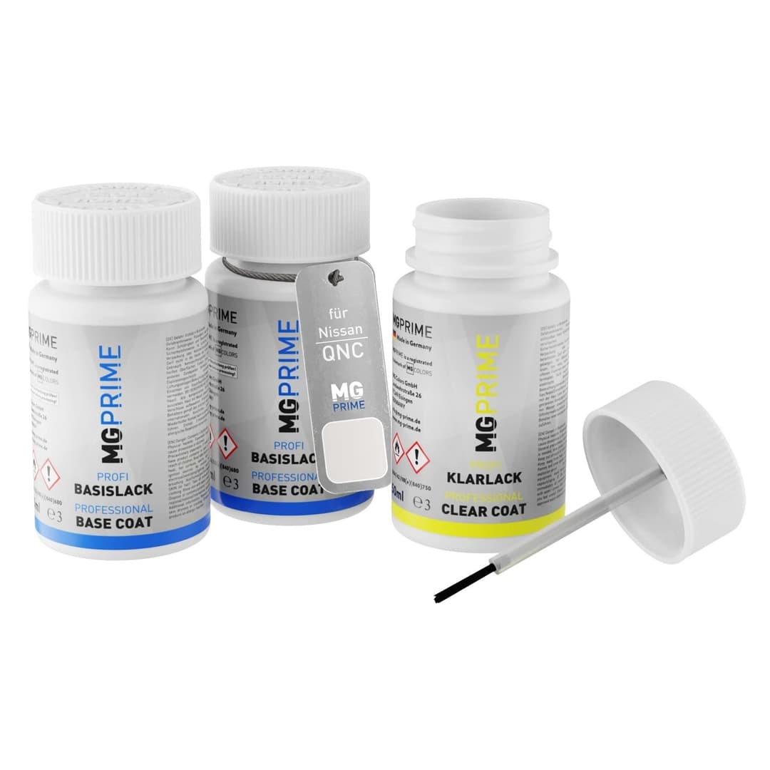 MG PRIME Peinture voiture Kit de stylo retouche pour Nissan QNC Glaze White Pearl/Blanc Perle Nacre de fond, de base, de vernis de 50ml par flacon