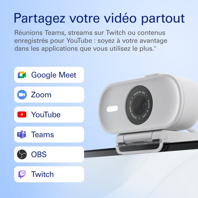 Elgato Facecam Neo – Full HD Webcam with Easy-Slide Privacy Shutter, Light Correction, For Video Calls, Streaming, Teams/Zoom/Slack/OBS/Twitch/Youtube, and more – USB-C/Plug & Play on PC/Laptop/Mac - 4