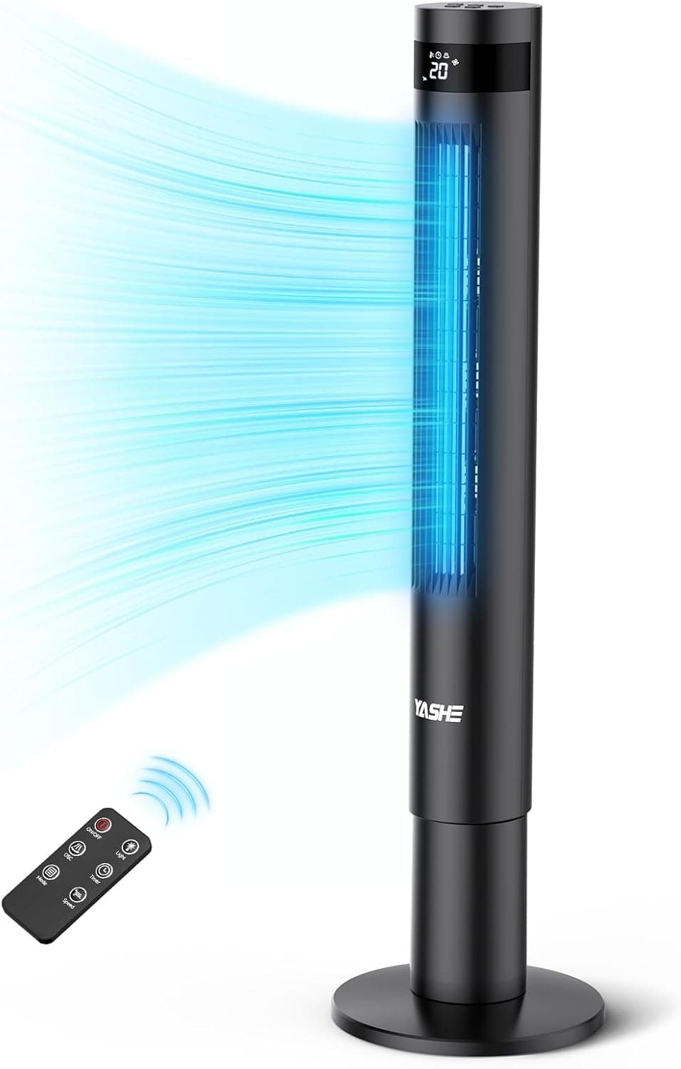 YASHE 43'' Ventilatore a Torre, 85° Oscillazione Ventilatore Senza Pale, 28dB Ventilatore a Torre Silenzioso, 3 Velocità 3 Modalità di Ventilazione, Ventilatore a Colonna con Telecomando