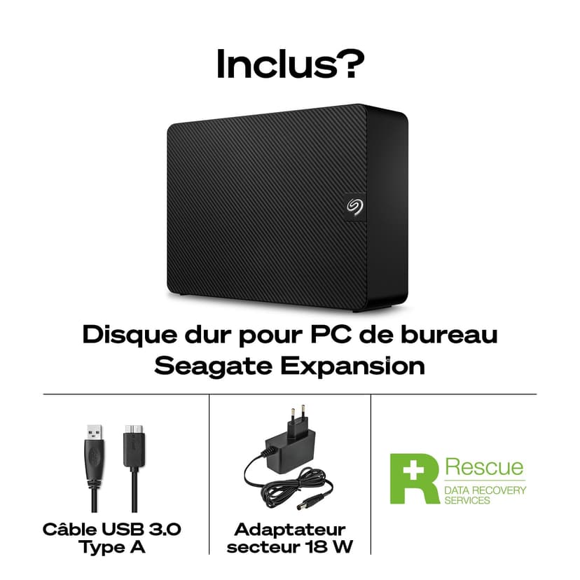 Seagate Expansion Desktop 20To, Disque Dur Externe HDD, 3.5 pouces, USB 3.0, PC & Notebook, Services Rescue (STKP20000400) - 4