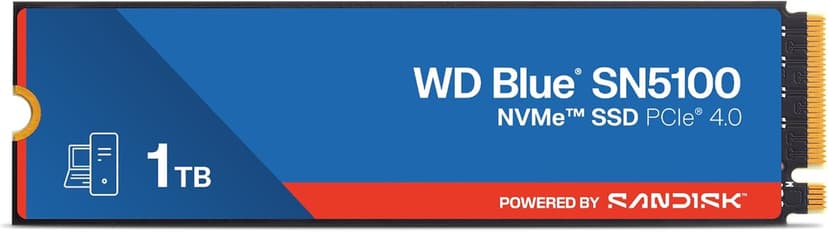WD Blue SN5100 NVMe SSD 1 to (Jusqu'à 7 100 Mo/s en Lecture, M.2 2280, PCIe Gen 4, nCache 4.0, Technologie SANDISK 3D CBA NAND, Acronis True Image Clonage de Disque et Migration) Powered by SANDISK - 1