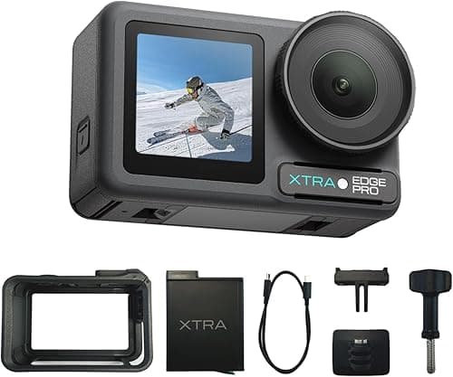 Caméra d'action Xtra Pro, caméra de vlogging 4K avec capteur 1/1,3", étanche à 20 m, vision nocturne et stabilisation pour cyclisme, plongée, tir sportif
