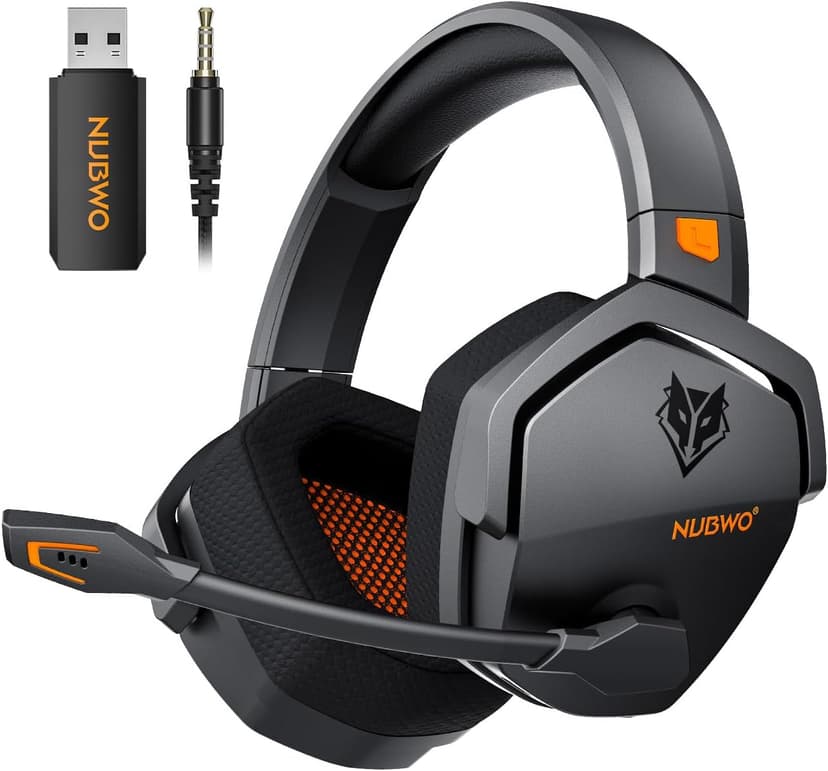 NUBWO Wireless Gaming Headset with Mic for Ps5 Ps4 PC, Zero Interference, 100-Hour Battery All-Day Play, 23ms Sync​ for Fortnite & Call of Duty/FPS Gamers, Triple Mode All Devices Compatible - Orange - 1