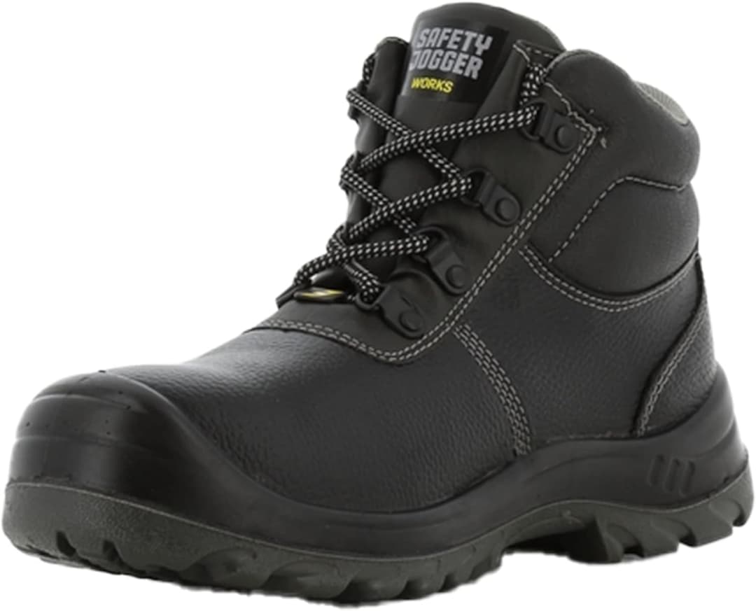 SAFETY JOGGER Safety Boot - BESTBOY - Steel Toe Cap S3/S1P Work Shoe for Men or Women, Anti Slip Puncture Resistant Steel Sole, Shock Absorbing, Water and Oil Repellant Safety Shoe, UK 9 EU 43, Black Leather