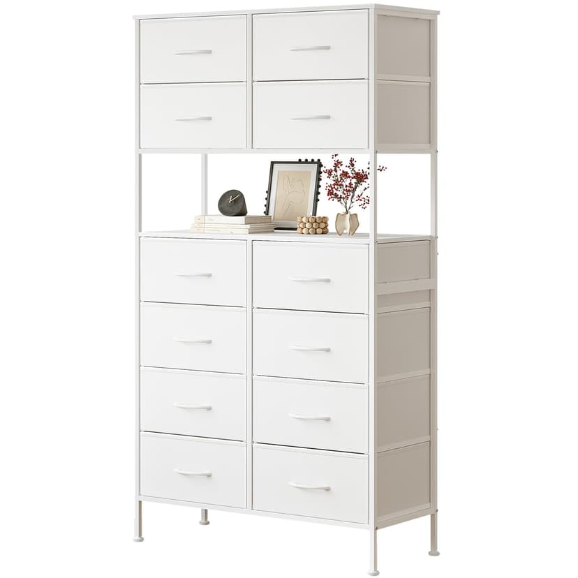 Mintnook High Chest of Drawers, White Storage Chest with Open Center Design, Tall Bedroom Chest with 12 Drawers, Large Capacity Storage Chest for Closet, Nursery, Living Room, White - 1