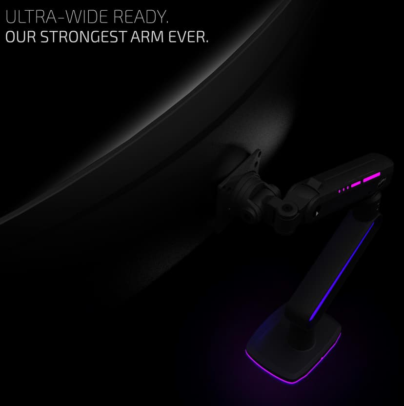 Invision VORTEX Gaming Monitor Arm for 27-57 Inch Screens | Curved & UltraWide | 5v USB Powered | 14 Mode RGB Integrated LED Lights | 3-18kg MAX (VR200) - 3