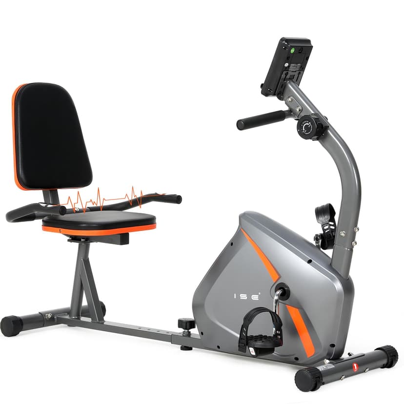 ISE Horizontal Exercise Bike with Adjustable Saddle, Recumbent Exercise Bike Ideal for Recovery Training, Pulse Sensors, Quiet, Grey - 1